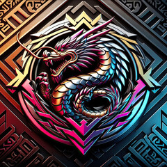 Wall Mural - 3d style of dragon Logo with vibrant gradient color