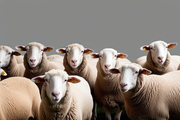 Sheep Herd Isolated on White Background Group of Livestock