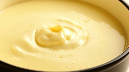 Closeup of Smooth Creamy Yellow Custard in Bowl