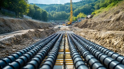 Rows of Conduits Ready for Installation at Industrial Construction Site