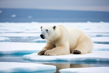 Peaceful Polar Bear Relaxing on Pristine White Ice in a Calm Winter Landscape