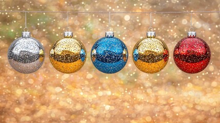 Poster - Christmas Ornament Decorations Hanging Gold Glitter Background