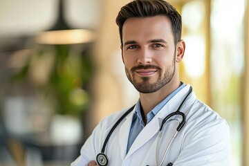 Wall Mural - male doctor with a stethoscope, giving off a professional and approachable vibe