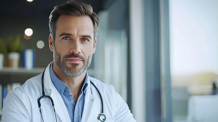 Wall Mural - male doctor with a stethoscope, giving off a professional and approachable vibe