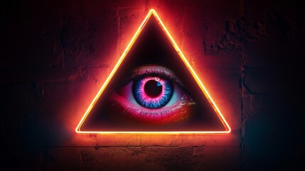 Poster - Eye within neon triangle, surreal concept