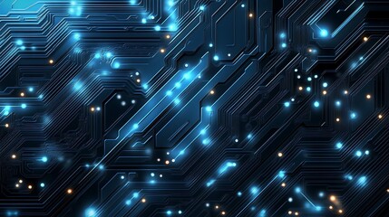 Poster - Illuminated Circuit Board with Blue and Orange Lights