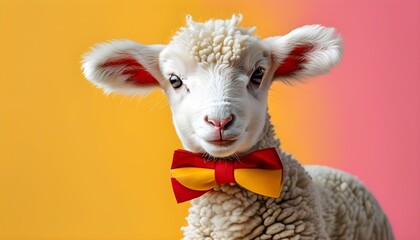 Wall Mural - Charming Lamb in Bowtie Against Vibrant Background