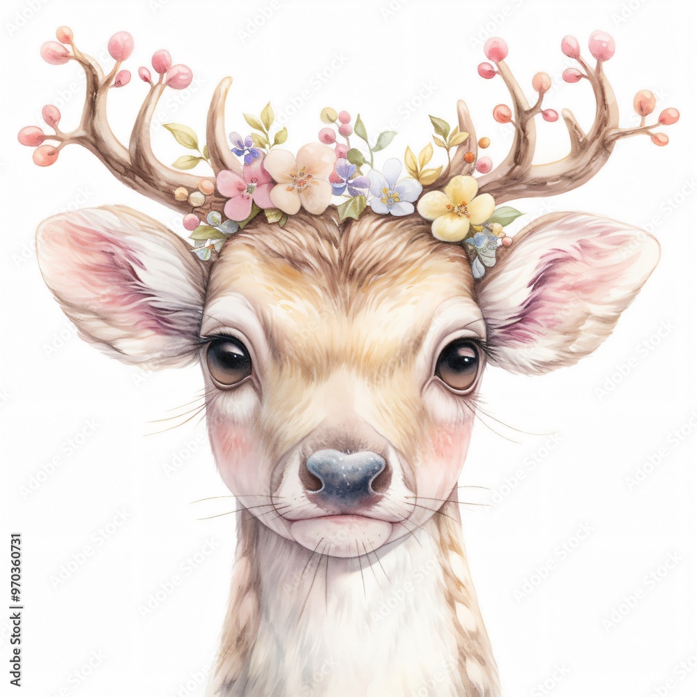 Flower Deer Clipart, Reindeer, Cute Deer, Printable Watercolor clipart ...