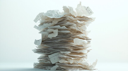 A chaotic stack of crumpled and flat papers creates striking visual, symbolizing overwhelming nature of paperwork and clutter. This illustration captures essence of disorganization and burden of unfil