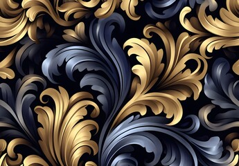 Golden and Blue Ornate Floral Pattern