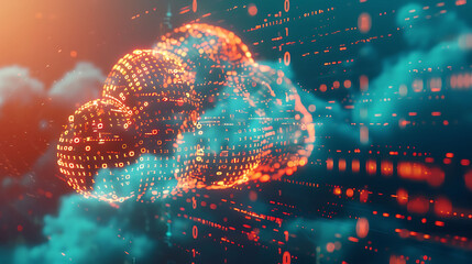 A cloud with binary code and AI symbols