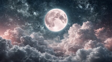 Naklejka na meble Digital illustration night sky full moon center filled A large,