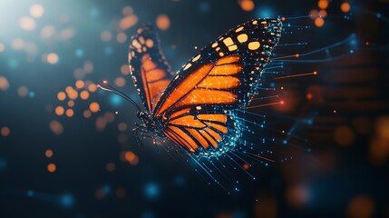 Wall Mural - Digital Butterfly with Glowing Lines and Bokeh Lights