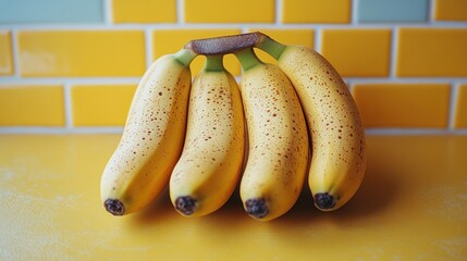 Wall Mural - A Cluster of Ripe Bananas on a Yellow Countertop