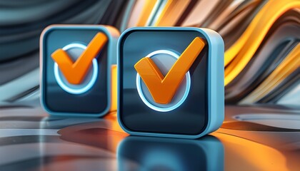 Completion and Progress: A Simple Checklist Icon with Checkmarks Against an Abstract Flowing Background