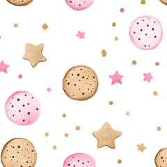 Wall Mural - Seamless Watercolor Pattern with Cookies and Stars