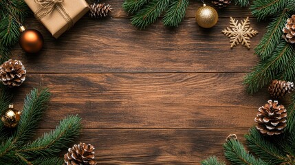 Wall Mural - Christmas Decorations on Rustic Wood Background