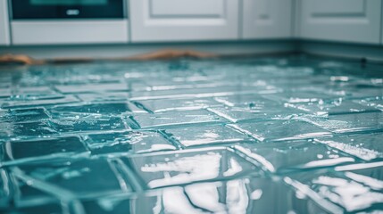 Sticker - Modern Glass Tile Floor in a Kitchen