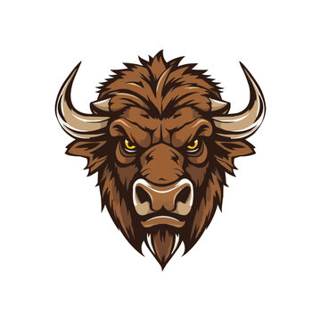 buffalo editable Esport vector logo  on white background side view, buffalo icon, buffalo head, buffalo sticker, bull, bison