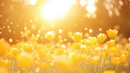 Canvas Print - Yellow Flowers in Sunset Glow with Bokeh