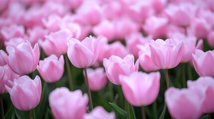 Canvas Print - Pink Tulip Field   Spring Floral Background