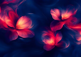 Wall Mural - Abstract Red Flower on Dark Blue Background