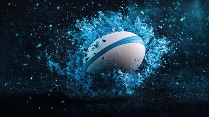 Wall Mural - Ignited Rugby - Hyper-Realistic Sports Concept with Flaming Ball in Cinematic Lighting