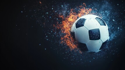 Wall Mural - Dynamic Soccer Ball Igniting with Blue Fire in Hyper-Realistic Cinematic Scene