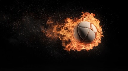 Wall Mural - Volleyball Ignited: Hyper-Realistic Flame Rendering on Black Background