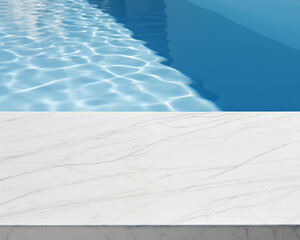 Wall Mural - Marble slabs for displaying products, new products, discounted products, placed next to the pool.