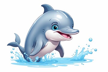 Wall Mural - Cartoon Dolphin Jumping Out of Water with Splash