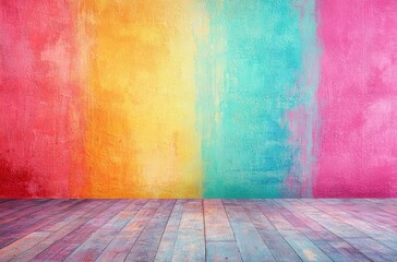 Canvas Print - Colorful wall and wood floor