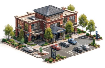 Wall Mural - Brick Building with Parking Lot and Landscaping