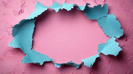 Wall Mural - Ripped Blue Paper on Pink Background