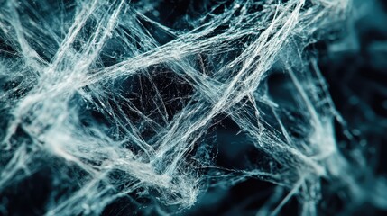 Close-up of intricate spider web with a dark background.