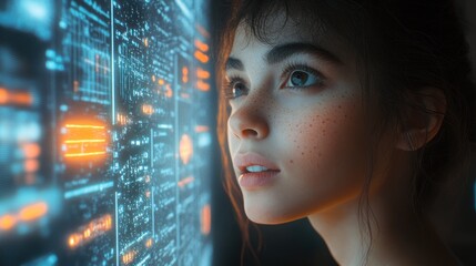 Canvas Print - A Woman Looking at a Digital Interface