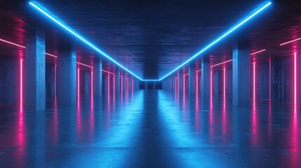 Canvas Print - Neon Lights in Concrete Tunnel