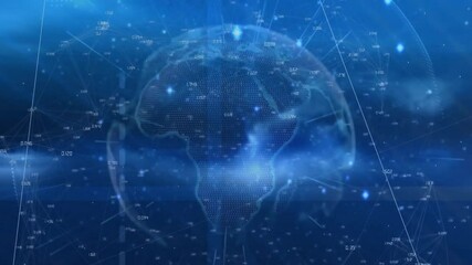 Poster - Animation of connections and digital data processing with globe over blue background