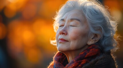 Sticker - Elderly Woman Enjoying Autumn Sun