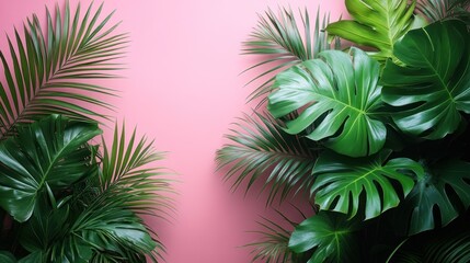 Canvas Print - Tropical Leaves on Pink Background