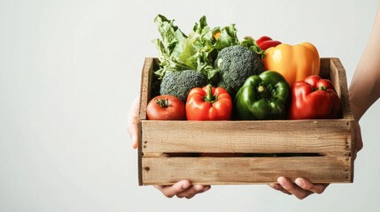 Wall Mural - Assortment of Fresh Organic Vegetables in Wooden Crate   Healthy Eating and Balanced Diet Concept