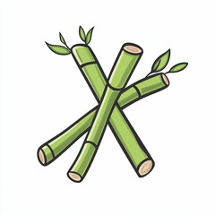 Poster - Two bamboo branches form an artistic cross, showcasing vibrant green leaves against a clean white backdrop, symbolizing nature's beauty