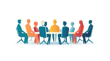 Flat vector illustration of paper people in a business meeting, symbolizing online library access for education, isolated on white, no people.