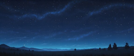 Wall Mural - Starry night sky over misty mountains, sunrise casting golden light on the horizon