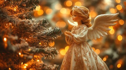 Angel Ornament on a Christmas Tree