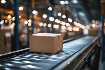 Poster - Box Moving on a Conveyor Belt in a Warehouse
