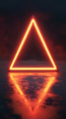 Wall Mural - glowing red neon triangle with reflection on