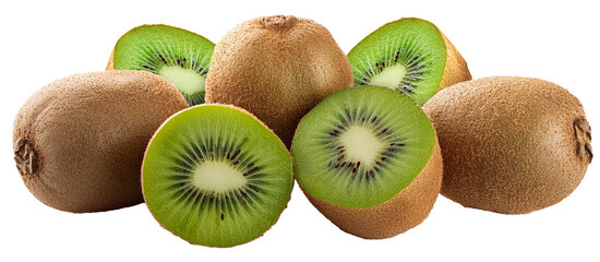 group of kiwi fruit isolated on white background