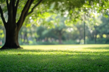 Blurred of green natural tree in park background , ai