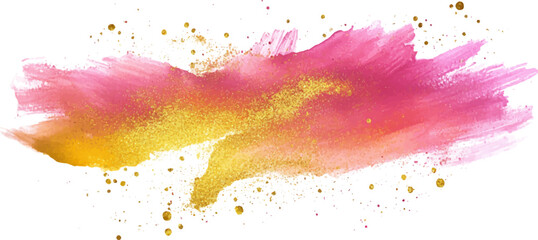 Wall Mural - Abstract pink and gold brush strokes with glitter on a white background